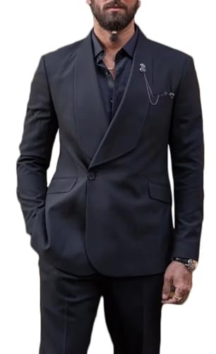Men's 2 Piece Slim Fit Solid Tuxedo Set, One Button Shawl Collar Dinner Prom Party Jacket Pants UOU66