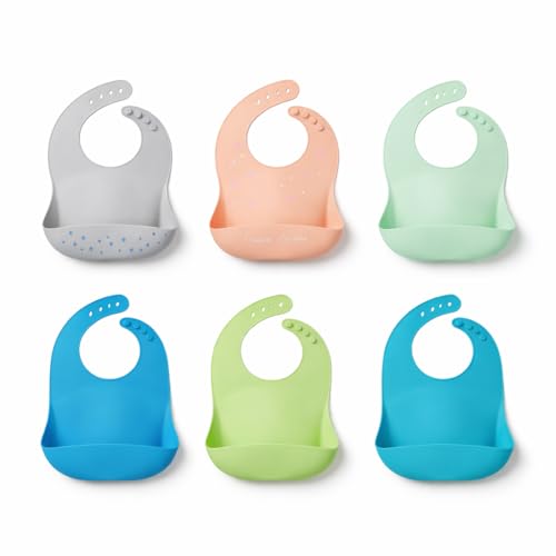 Image of SAFE-O-KID Premium Silicone Baby Bib - Lightweight, Foldable, Non-Toxic Bib with Spill-Proof, Adjustable, Soft, BPA Free Easy-to-Clean Feeding Bib for toddlers - Assorted