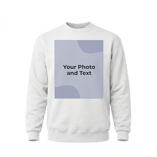 Image of Cimpress Personalised Sweatshirt for Men, Print with Your Photo, Logo or Text, Custom Crewneck Jumper with Front Print, Ideal for Events, Teams, Birthdays or Gifts, White, S