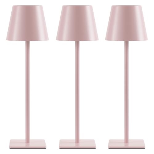 Image of UME 3 Pack Cordless Table Lamp, Battery Operated Lamp - Portable Waterproof Rechargeable Table Lamp w / 3 Color Temps & Stepless Dimming for Dinner, Desk, Cafe, Outdoor (Pink)