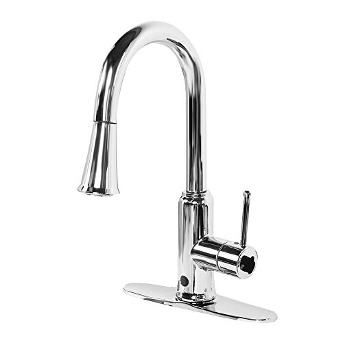 Waterkraan Pull-down, verchroomde keukenkraan, aanrecht Kraan Pull-down sproeier Warm en koud mengsensor Verchroomd AU 1…