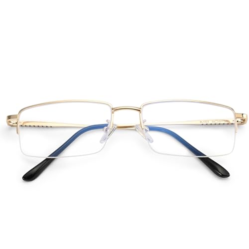 Image of Dollger Rectangle Blue Light Glasses for Men Metal Anti Bluelight Blocking Glasses for Computer Fashion Eyeglasses Small Half
