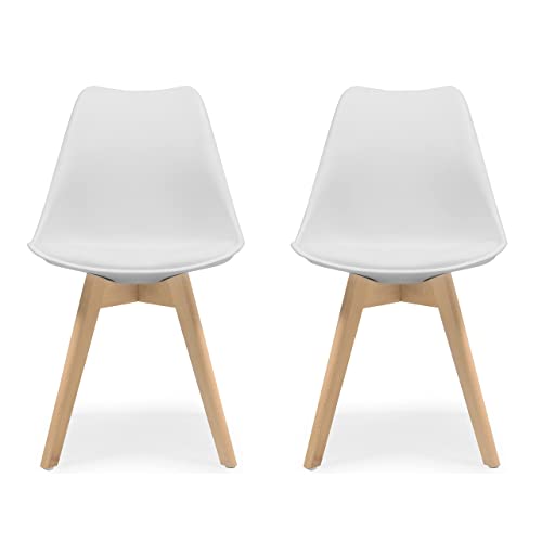 Homely - Pack de 2 sillas de Comedor o Cocina de diseño nórdico Day, Asiento de Polipropileno y Patas de Madera de Haya, Color Blanco