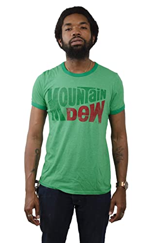 Tee Luv Men's Mountain Dew T-Shirt - Vintage MTN Dew Soda Logo Ringer Tee Shirt