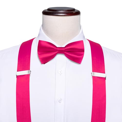 Image of Hi-Tie Men Suspender Bowtie Set Suspenders Pre-tied Bow Tie Pocket Square Cufflinks Adjustable Y Shape 6 Clips Braces Tuxedo