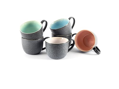 Hanseküche Kaffeebecher Set 6 x 360ml | Kaffeetassen aus hochwertiger, massiver Keramik | große Henkel | Tassen | Kaffee, Tee | Große Becher | Spülmaschinenfest | modern (Grau Bunt, 6er Set)
