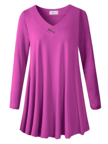 LARACE Women Plus Size Tunic Tops Long Sleeve Shirts (Fushia, 2X)