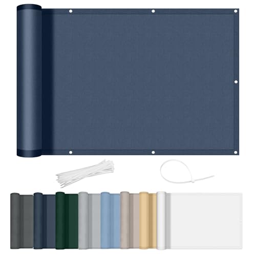 AXT SHADE Balkon Sichtschutz Wetterfest 90x300cm Balkonverkleidung Balkonabdeckung Balkonbespannung Blickdichte Windschutz und UV-Schutz mit Kabelbinder für Balkongeländer-Dunkelblau