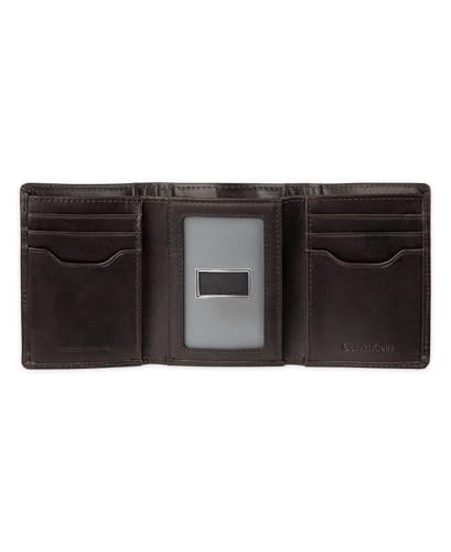 Calvin Klein Men's Two-Tone Leather Trifold Wallet, Brown, One Size - image 2