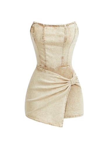 SOLY HUX Women's Y2k Tube Top Denim Romper Wrap Strapless