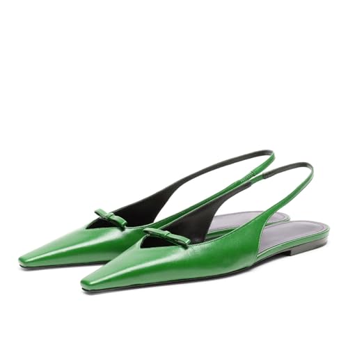 Women's Fashion Bowknot Slingback Flats Pointed Closed Toe Slip On V Shaped Silhouette Ballet Flats Casual Date Dressy Flat Shoes for Women