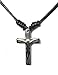 BDJ Hematite Cool Crucifix Shadow Cross Pendant Black Cord Adjustable Necklace 16