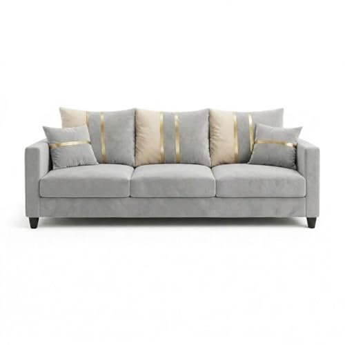 Image of Jester Plush Comfort Sofa | 3 Seater | Luxury Velvet Suede Fabric | Modern Living Room Sofa | Light Gray