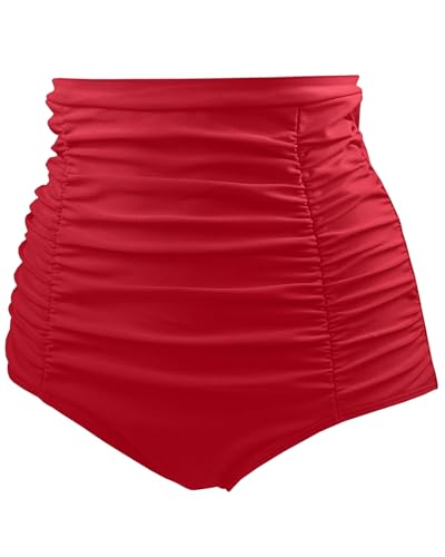 Image of Tempt Me Women's High Waisted Swimsuit Bottom Tummy Control Ruched Bikini Bottom Vintage Swim Bottom Tankini Briefs