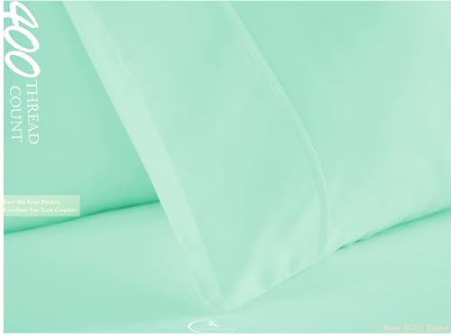 Image of King Bedsheet 100% Egyptian Cotton - 400 Thread Count Sheet Set - Includes 1 Flat Sheet & 2 Pillowcases - Durable, Breathable, Luxury Feel, Hotel Style - Aqua Blue Solid