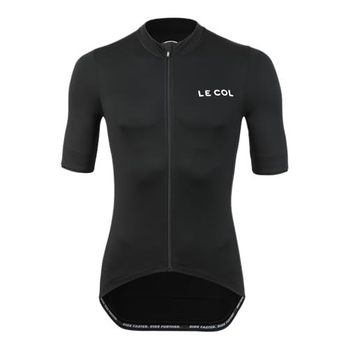 LE COL Men's Hors Categorie Jersey II | Short Sleeve Bike Shirt | Rear Pockets, Moisture Wicking, Relaxed Fit | Black | X-Large