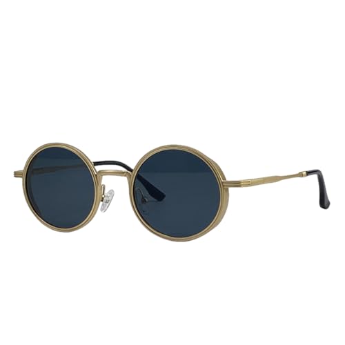 Lunettes de soleil rondes steampunk luxe avec cadre en métal noble