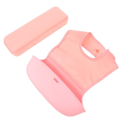 HAPINARY 1 Juego babero alimentación artículos de bebé agua para bebe taza de bebe bebés pitets guarderia delantal bebe Delantal bebé plegable bebé comiendo delantal goma blanda rosa