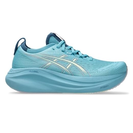 ASICS Tênis de corrida feminino Gel-Nimbus 27, Água parada/creme, 36