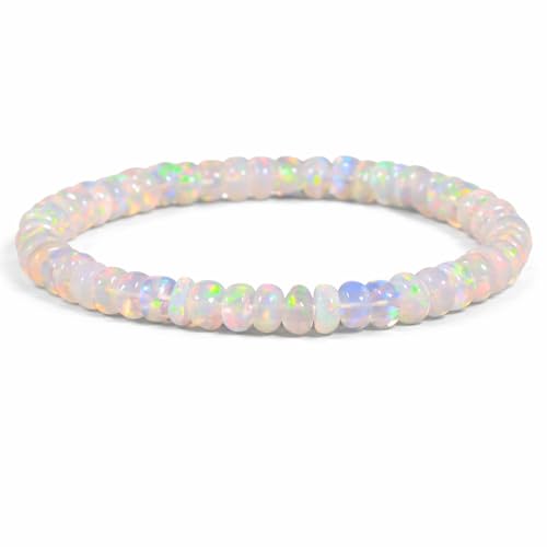 GEMS OF BAY Natural Ethiopian Opal Bracelet, Stretchable Bracelet, Welo Fire, Smooth Bracelet, Jewelry, Beads Bracelet, (7 inch)