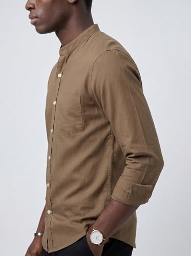 Image of Amazon Brand - INKAST Men's Cotton Blend Plain Solid Casual Shirt | Mandarin Collar | Full Sleeves | Regular Straight Fit | Office & Daily Casual Wear