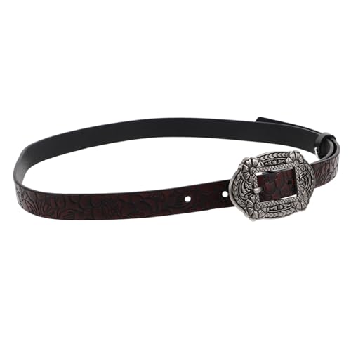 BESPORTBLE Vintage Western Floral Design Belt for Women Men PU Waist Belt with Engraved Buckle for Daily Wear Antique Retro Style Cowgirl Accessory