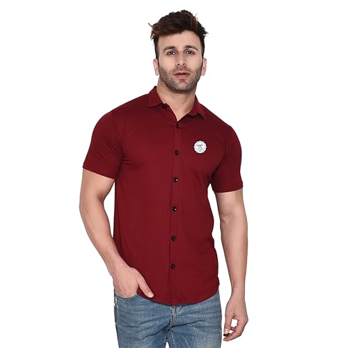 Image of Geum Men's Casual Shirt with Graphic Print | Short Sleeve Button-Down Shirt for Casual & Streetwear Look | Cotton Blend Slim Fit Shirt