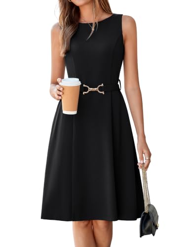 Simplee Womens Business Casual Work Dress Belted A Line Sleeveless Dress - image 1