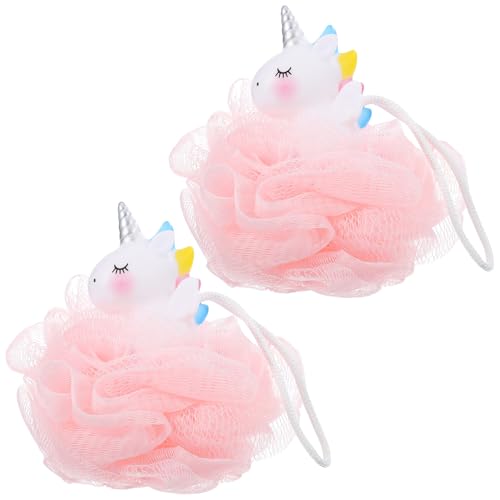 Angoily 2 Esponjas de Baño Infantil Diseño de Unicornio Exfoliantes Corporales Suaves y Lufas de Ducha para Color Rosa y Blanco Accesorios para Baño Abundante Espuma
