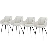 TUKAILAI Esszimmerstühle 4er Set Küchenstuhl Polsterstuhl Leinenstoff Sitz Lounge Sessel Wohnzimmerstuhl Schlafzimmerstuhl, Modern Design Armlehnstuhl mit Rückenlehne und Metallbeinen, Beige