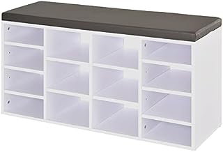 HOMCOM Multi-Storage Shoe Rack w/ 14 Compartments Cushion Moving Shelves Solid Frame Foot Pads Home Office Tidy Organisation Boots Trainers White