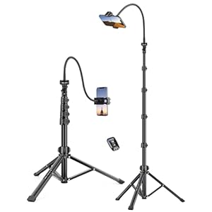 87″ Phone Tripod Stand with 15.7″ Bendable Gooseneck, Flexible Tripod for iPhone with Remote, Tall Cell Phone Tripod for Video Recording, Compatible with iPhone 15/14/13 Pro Max/Android Smartphone