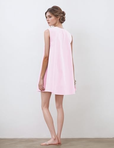 Image of Women's Summer Babydoll Dress Scoop Neck Bubble Mini Dress with Pockets Sleeveless Flowy Tank Preppy Dresses Party