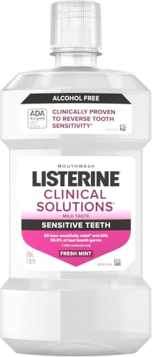 Image of Listerine Clinical Solutions Sensitive Teeth Alcohol Free Mouthwash, Fresh Breath Dental Mouthwash Provides Protection & Relief from Tooth Sensitivity Pain, Daily Fresh Mint Oral Rinse, 500 mL