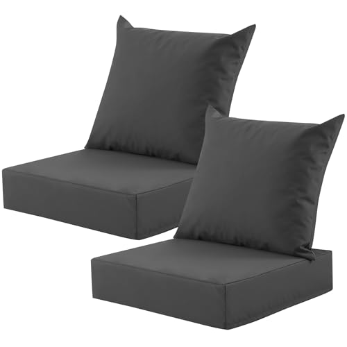 Image of Outdoor Deep Seat Cushion Set, 24x24 Inch Water-Resistant & Fade-Resistant Outdoor Chair Cushions, Patio Furniture Cushions with Removable Cover for Patio Chair, Sofa, Dark Grey (Set of 2)