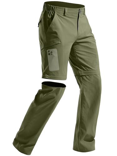 FREE SOLDIER Pantalones de senderismo convertibles para hombre con cinturón, ligeros, de secado rápido, tácticos, de nailon y elastano (verde militar, 42 de ancho x 32 de largo)
