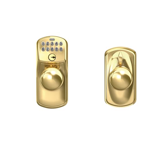 Schlage Electronic Keypad Lock with Knob, Plymouth Trim, Bright Brass - image 5