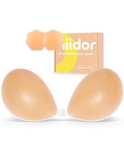 Niidor Strapless Bra Adhesive Backless Sticky Bra with Push Up Invisible Silicone Nude Bra for Low Cut Dresses Comfortable & Secure