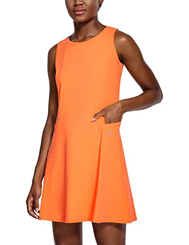 BALEAF Women s Tennis Golf Dress Sleeveless with Inner Shorts 4 Pockets for Exercise Workout Orange M