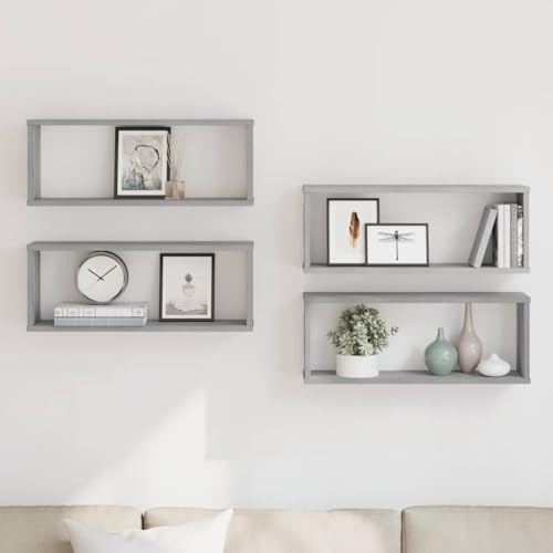 vidaXL Würfelregal 4 STK., Wandregal mit viel Stauraum, Wandablage für Schlafzimmer Wohnzimmer, Hängeregal Schweberegal Regal, Grau Sonoma Holzwerkstoff