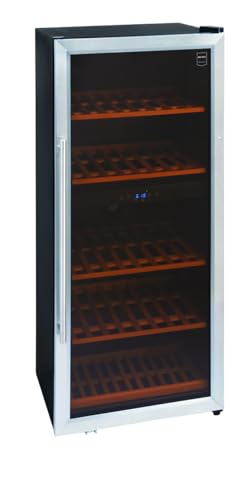 METRO Professional Cantinetta Vino Refrigerata GWC3091 | Acciaio Inox, Doppia Zona di Temperatura, 54 x 54 x 123.5 cm, 5 Ripiani in Legno, Termostato Touch e Luci a LED, da 5 a 22 °C (91 Bottiglie)