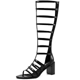 Eusibb Gladiator Sandals for Women Open Toe Chunky Heel Roman Zipper Sandals
