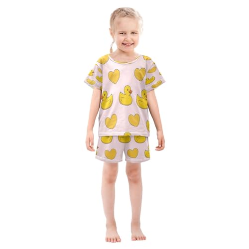 Pajama Sets Short Sleeve Yellow Ducks and Hearts Soft Cotton Summer Sleepwear 2 Piece PJS Size 5-14T4