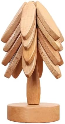 Natural Solid Wood Coaster Set - 4-Piece Tree-Shaped Heat-Resista...