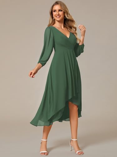 Image of Ever-Pretty Women's Chiffon V Neck Long Sleeves A-Line Midi Length Wedding Guest Dress Cocktail Party Formal Dresses 01926
