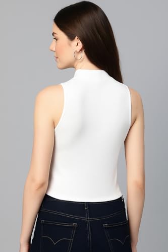 Image of ADBUCKS Women's Sleeveless Ribbed Cotton Mock Neck Top | Mock Neck Fitted Crop Top | Casual & Stylish - Sizes XS to XL
