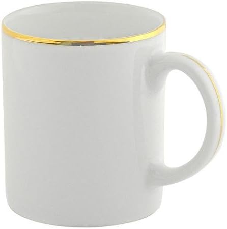 10 Strawberry Street Gold Line 10 oz C-Handle Mugs, Set of 4, White with Gold Border