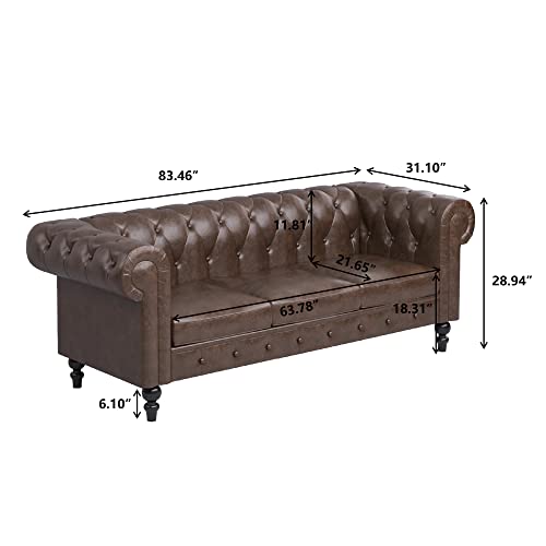 Mgh Chesterfield Sofas, 83" Pu Couch,Tufted 3 Seats Living Furniture, Mid-Century Sofa Couch Daybed For Living Room And Bedroom (Brown-2) #TOP1