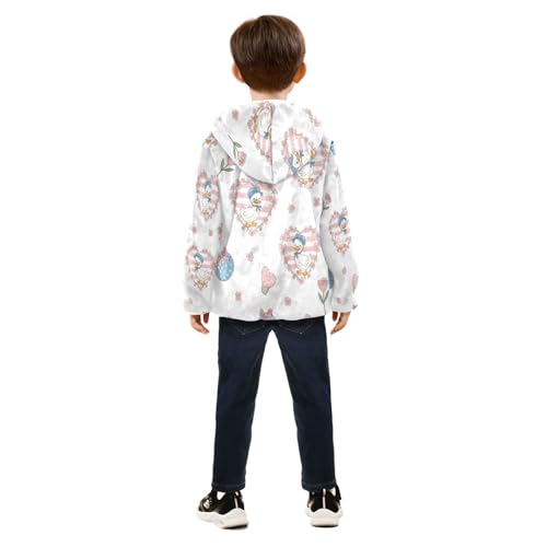 Cute Duck Hearts Flowers Pattern Toddler Fleece Jacket Girl Boys Hooded Fleece Jacket Coat Warm Outwear Zip-up 3-10T4