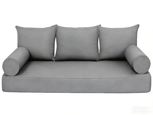 Oslimea Patio Twin Daybed Waterproof & Fade-Resistant Cover for Outdoor Wooden Hammock Mattress Cover + 3 Back Bolster Cushion Slipcovers (6-Piece Set), Grey, Cover Only